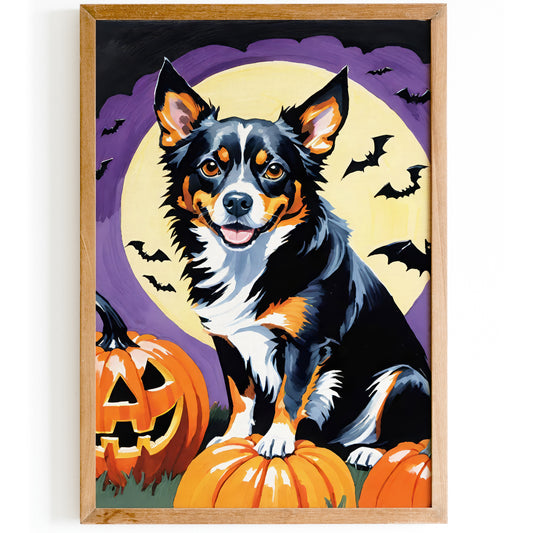 Border Collie Dog Portrait Halloween Time Poster