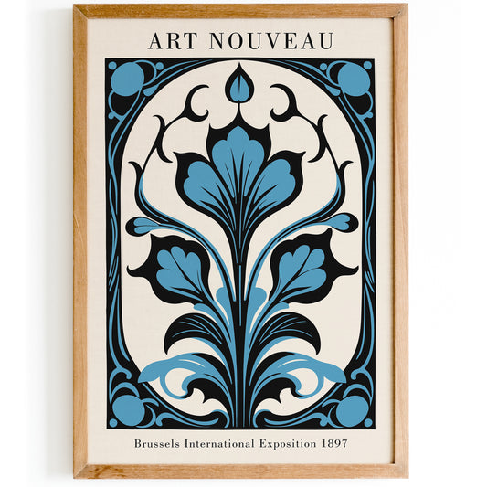 Art Nouveau Floral Blue Wall Art