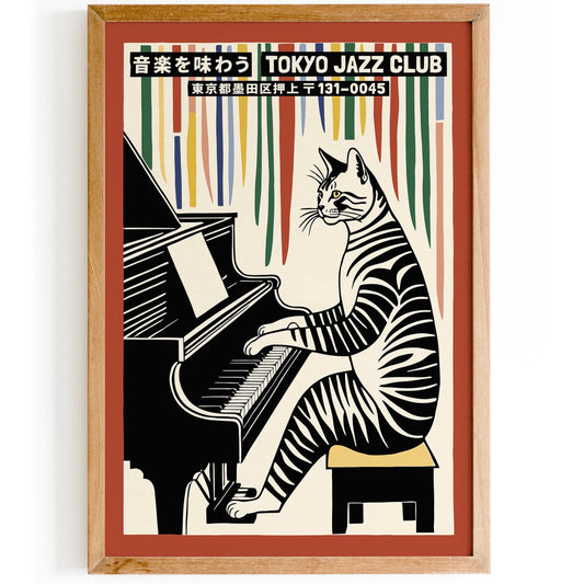 Tokyo Jazz Club Piano Cat Poster Print