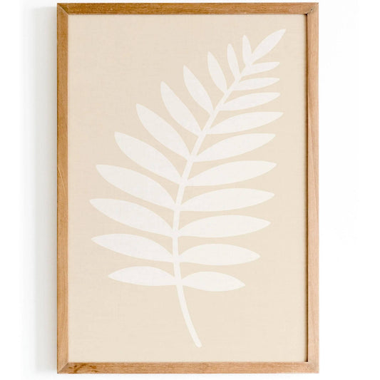 Japandi Fern Leaf Poster – White Minimal Wall Decor