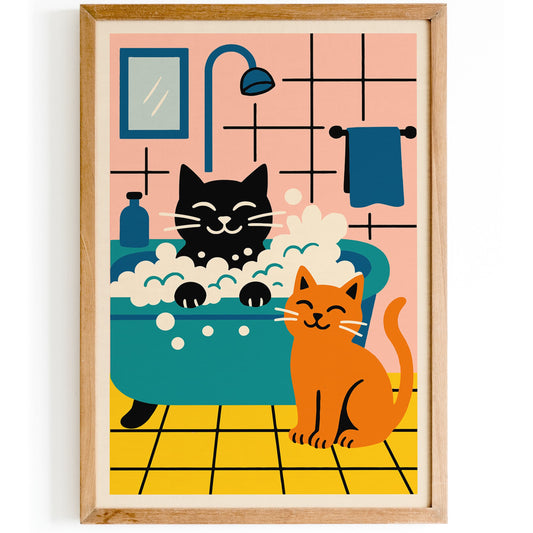 Cats Bathing Time Poster