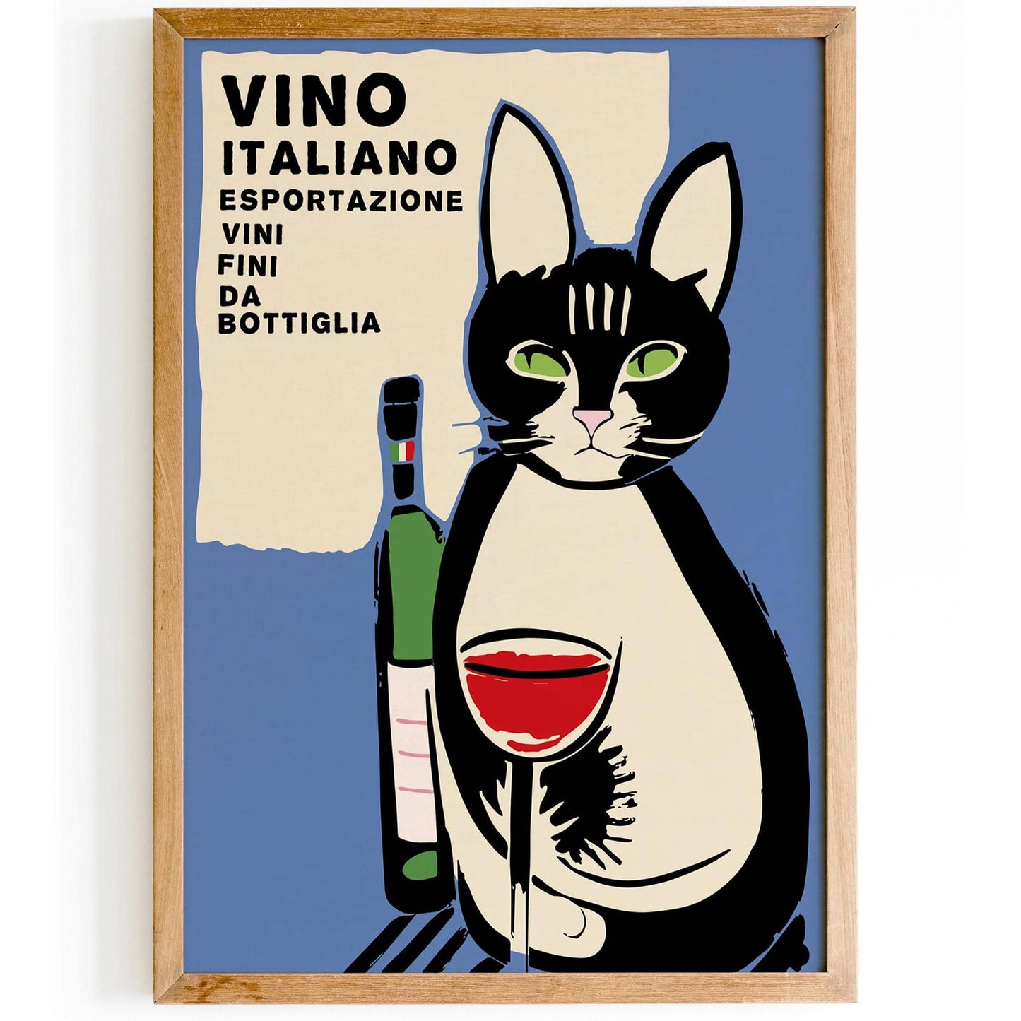 Vino Italiano Retro Cat Wine Poster - HypeSheriff