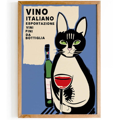 Vino Italiano Retro Cat Wine Poster - HypeSheriff