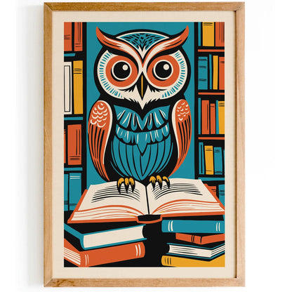 Owl and Books Library Poster