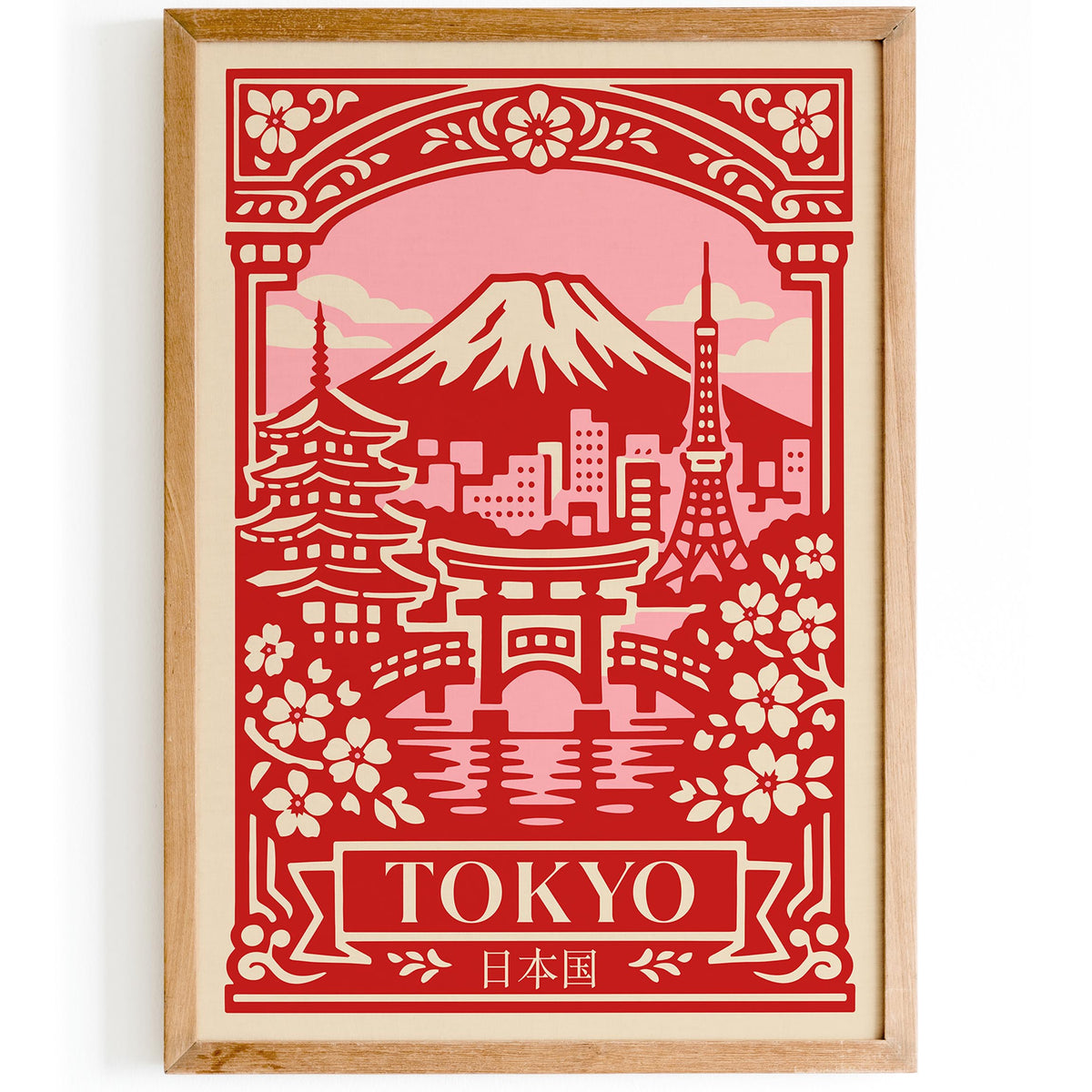 Tokyo Japan Cherry Blossom Red Travel Poster
