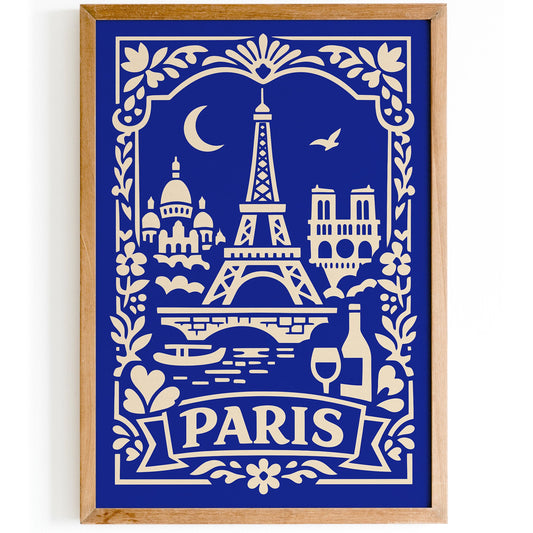 Paris Blue Travel Poster