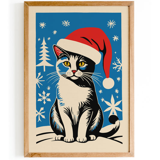 Cat Santa Hat Art Print 2024