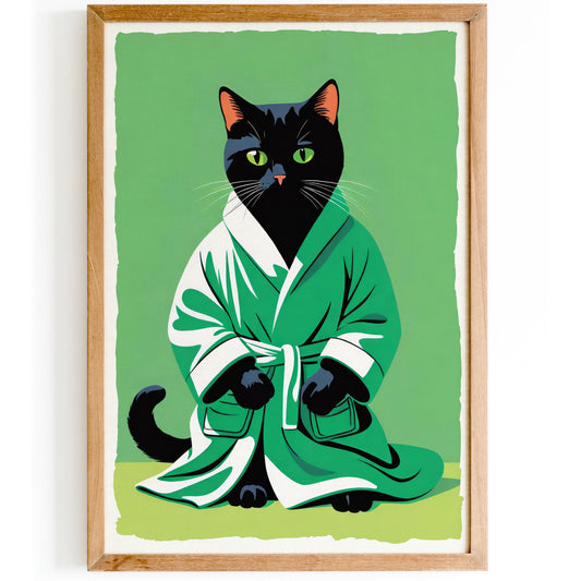 Green Robed Black Cat Art Print