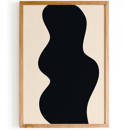 Modern Abstract Black Wavy Shape Poster Print 2026