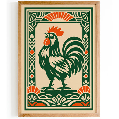 Green Rooster Art Deco Wall Art Print – Kitchen Decor