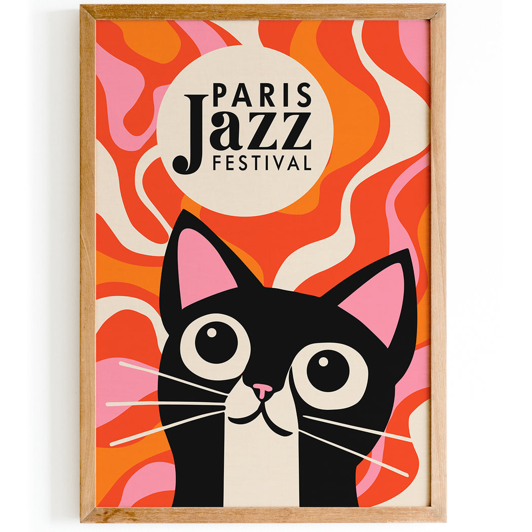 Paris Jazz Music Cat Poster