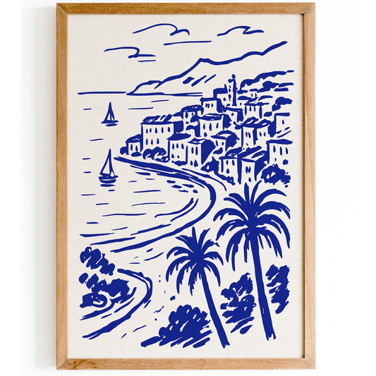 French Riviera Coastal Landscape Travel Poster