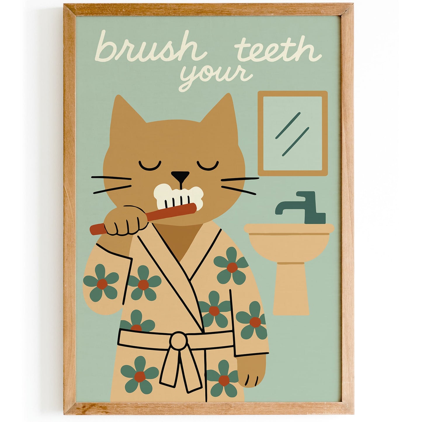 Brush Your Teeth Poster - Funny Cat Bathroom Poster