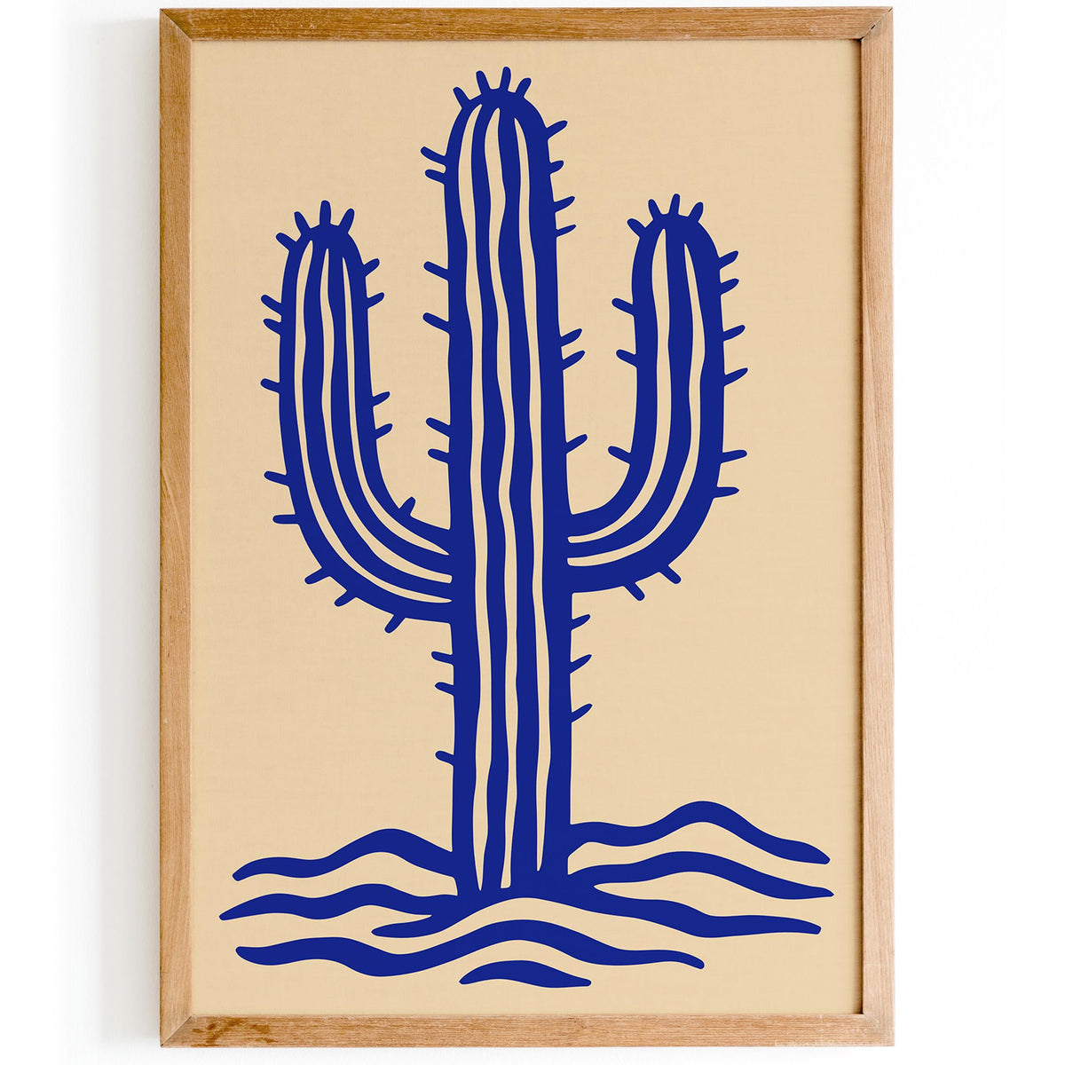 Blue Wavy Abstract Cactus Art Poster