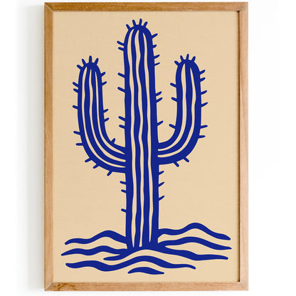 Blue Wavy Abstract Cactus Art Poster