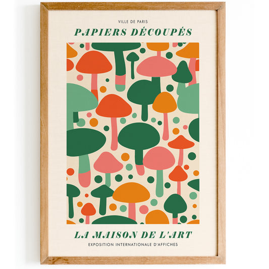 Colorful Mushrooms Papercut Art Poster