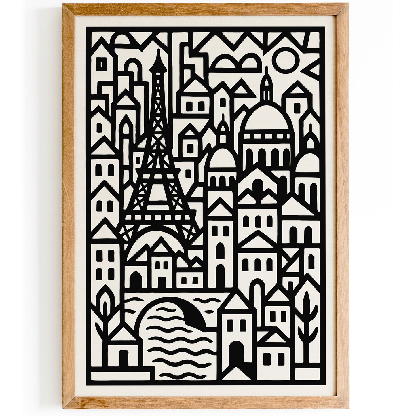 Black & White Modern Geometric Paris City Poster