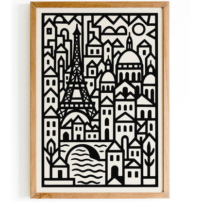 Black & White Modern Geometric Paris City Poster
