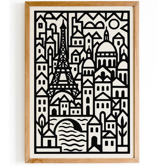 Black & White Modern Geometric Paris City Poster
