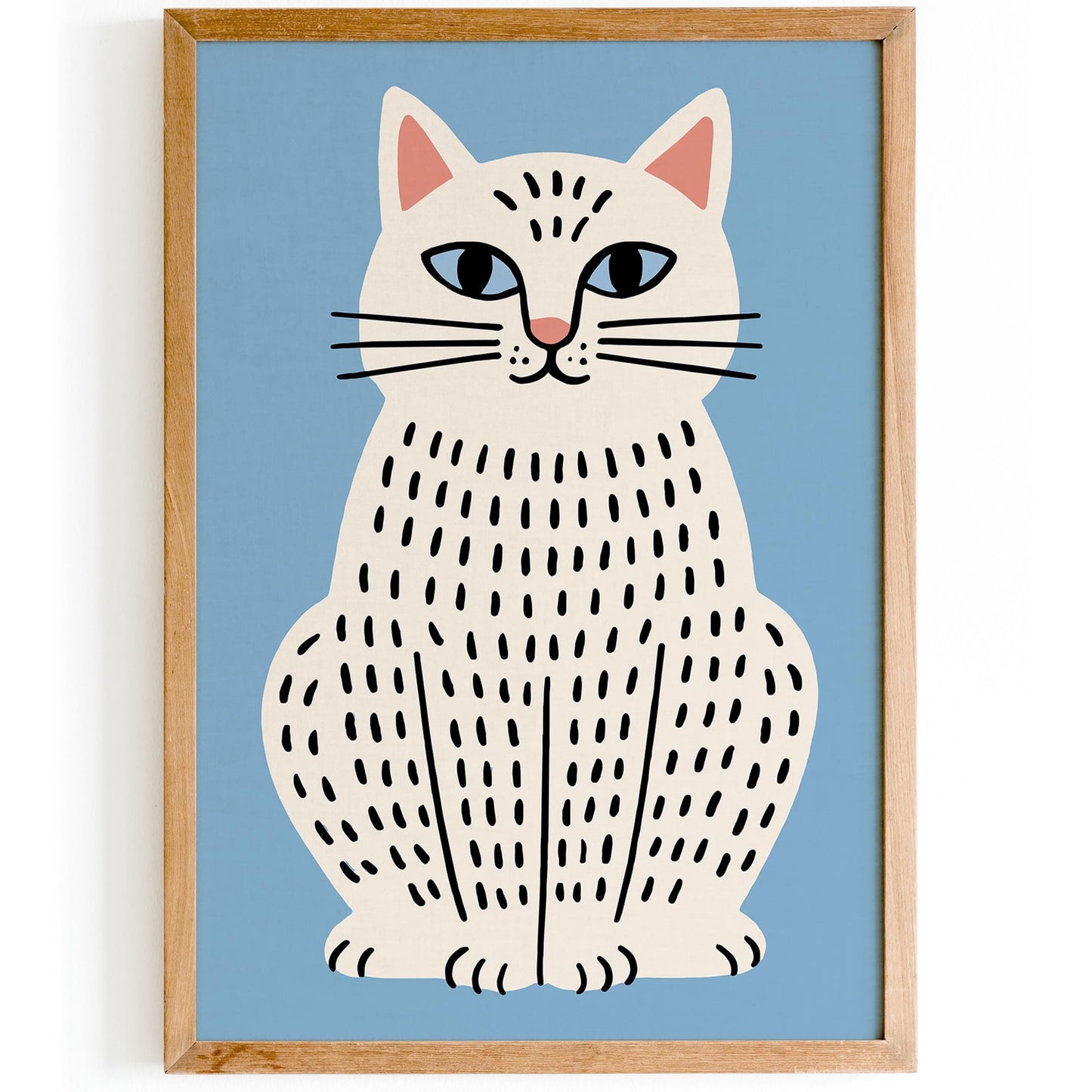 White Cat Poster - Chubby Kitty Wall Art Print