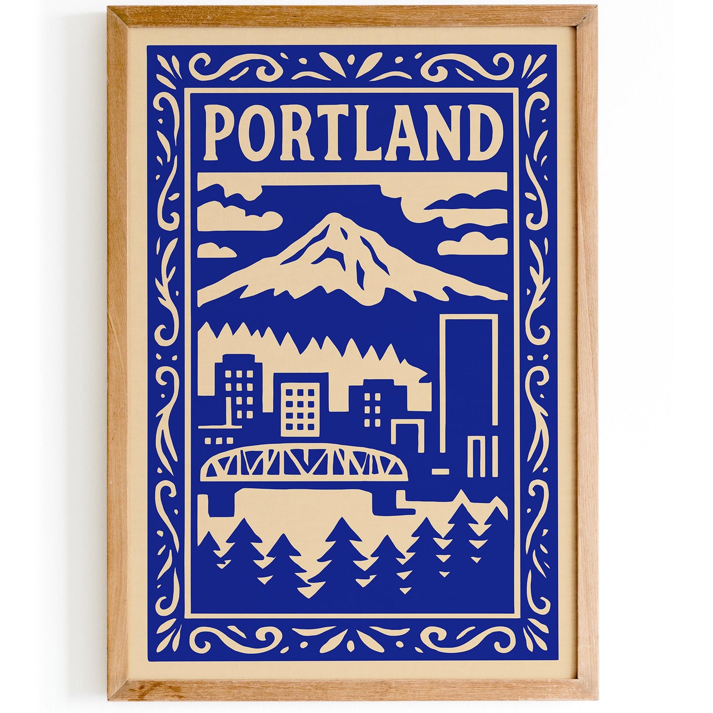 Portland Blue Cityscape Travel Poster