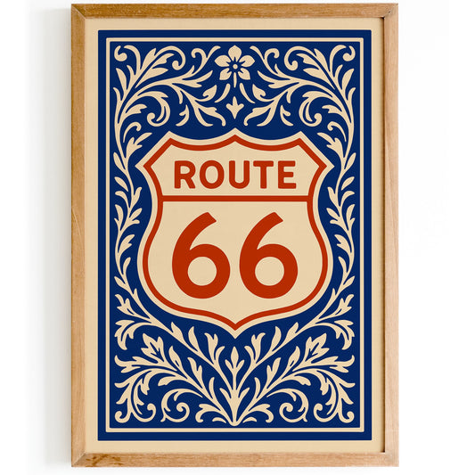 Rout 66 Poster - USA Blue and Red Art Print