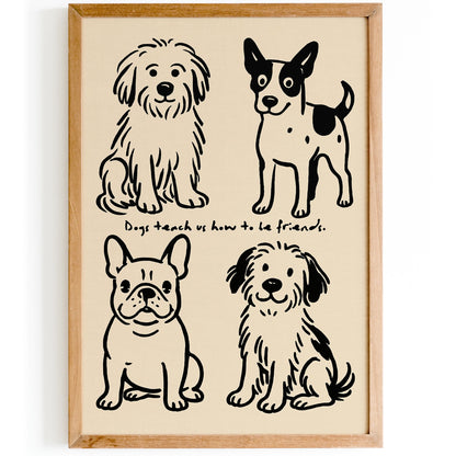 Funny Black Ink Dog Poster - Cute Dogs Wall Art Print
