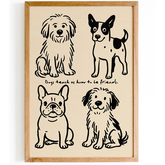 Funny Black Ink Dog Poster - Cute Dogs Wall Art Print