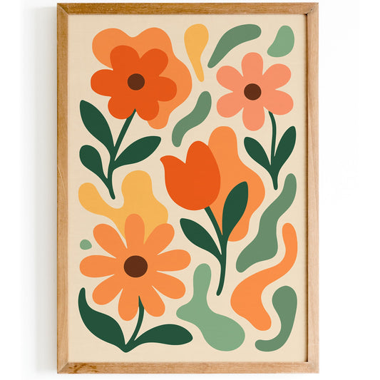 Boho Abstract Floral Art Print – Warm & Colorful Wall Decor
