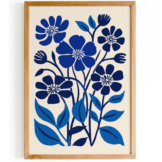 Blue Flowers Modern Aesthetic Wall Art