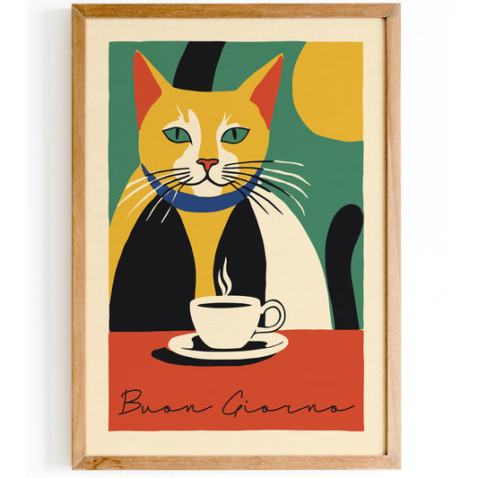 Buon Giorno Coffee Cat Poster