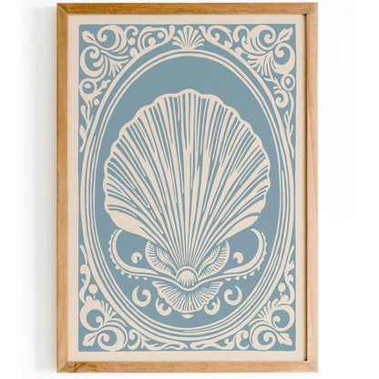 Pastel Baby Blue Rococo Seashell Art Print