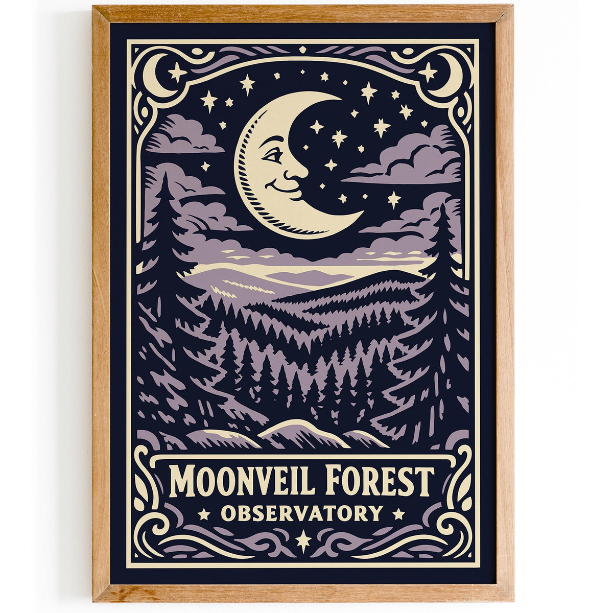 Moonveil Forest Observatory Vintage Poster