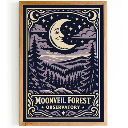 Moonveil Forest Observatory Vintage Poster