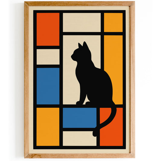 Bauhaus Cat Print Geometric Mondrian Art Print
