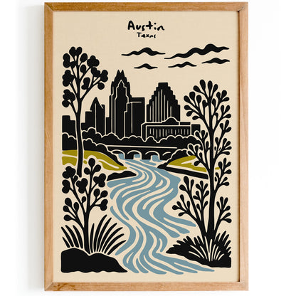 Austin Texas Poster - Cityscape Wall Art - Retro Travel Print