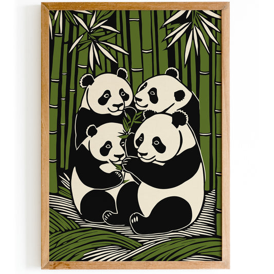 Panda Bears in Bamboo Forest Art Print