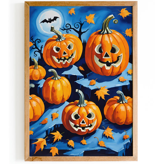 Jack-o'-lantern Halloween Blue Poster 2024