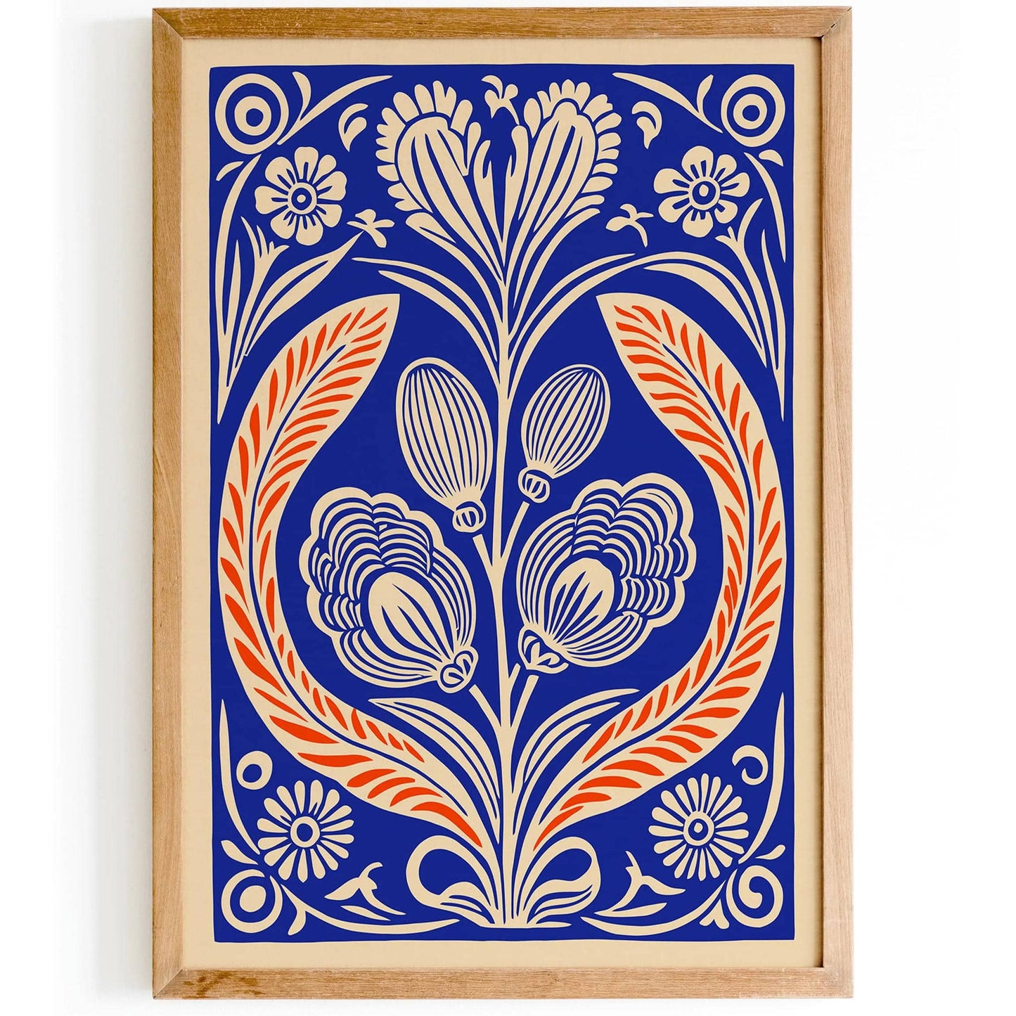 Abstract Floral Art in Linocut Style Poster