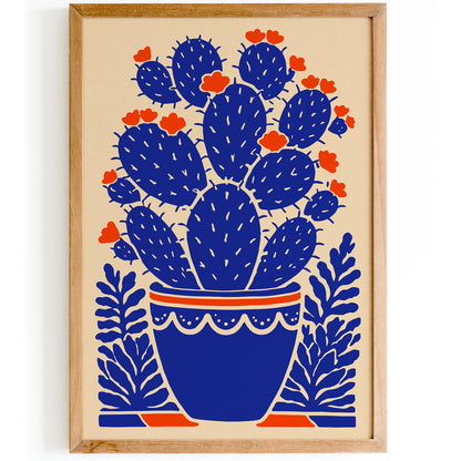 Blue Blooming Cactus Plant Print