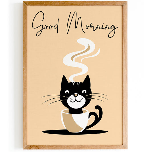 Good Morning Cute Coffee Cat Poster