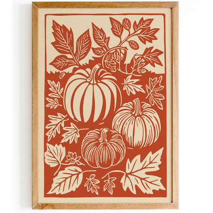 Pumpkin Farm Linocut Wall Art Print