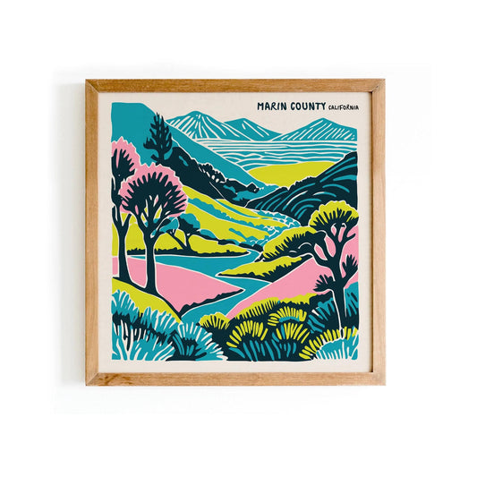 Colorful Marin County California Travel Poster – Square Wall Art Print