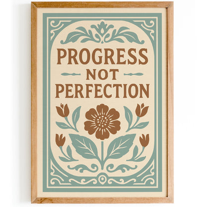 Progress Not Perfection Quote Poster - Floral Rococo Art Print