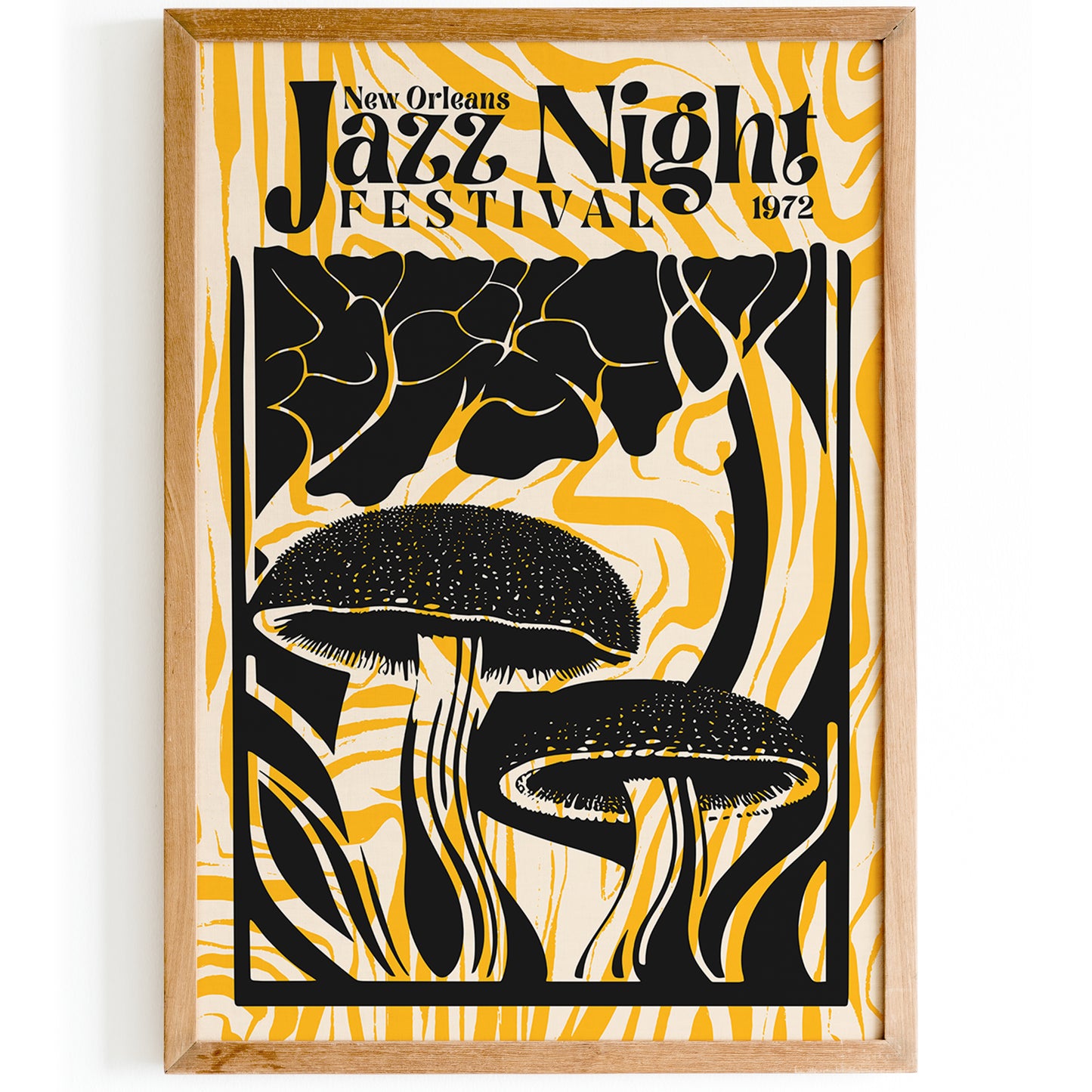 Groovy Jazz Night Mushroom Yellow Music Poster