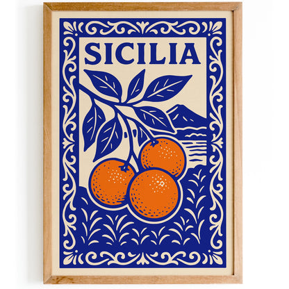 Sicilia Italy Poster - Blue Landscape of Sicily Art