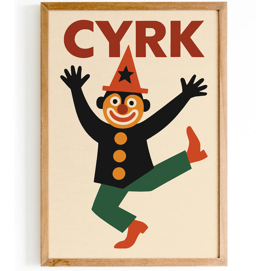 Polish Circus Retro Poster with Funny Clown