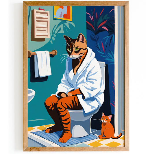 Bathroom Cat Funny Poster