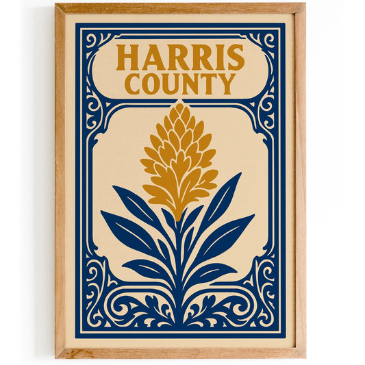 Harris County Poster with Rococo Flower Art Print