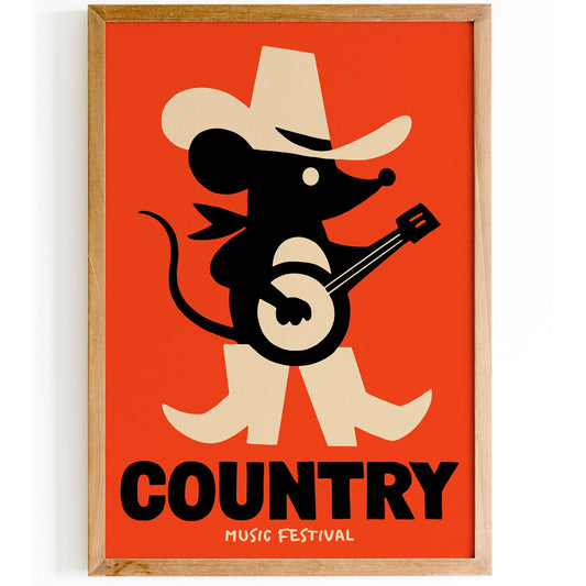Little Mouse Country Musician Poster - Retro Mancave Wall Decor